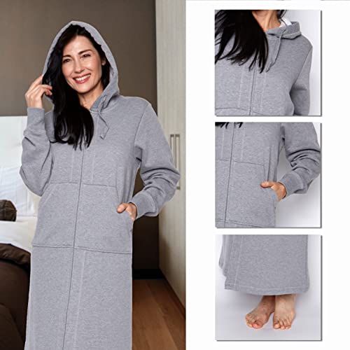 Mansfield, KayAnna Full-Length Zip-Up Hooded Loungewear Sweatshirt, Relaxed Fit Wearable Blanket, Grey2