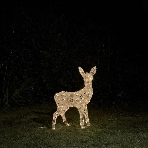 Lights4fun Swinsty Rehkitz LED-Leuchtfigur | Solar- & Batteriebetrieben | 3 Beleuchtungsoptionen | mit Timer | Weihnachten Deko Rentier für Außenbereich | 77 cm