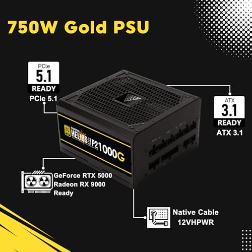 Image of GAMDIAS PCIe 5.1 & ATX3.1 Gold 750W Power Supply for GeForce RTX 5000 /4000 /3000 Series, 750W Fully Modular ATX 80 Plus Gold Computer PSU for Gaming PC Desktops, Low-Noise Fan, Helios P2-750G