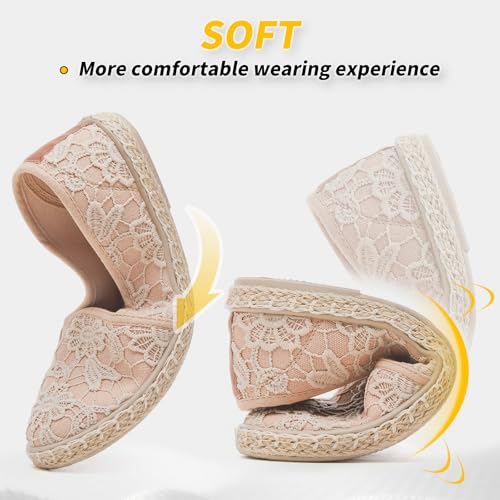 Image of BABUDOG Women's Flats with Flower Embroideried,White Lace Ballet Flats,Comfortable Dress Flats