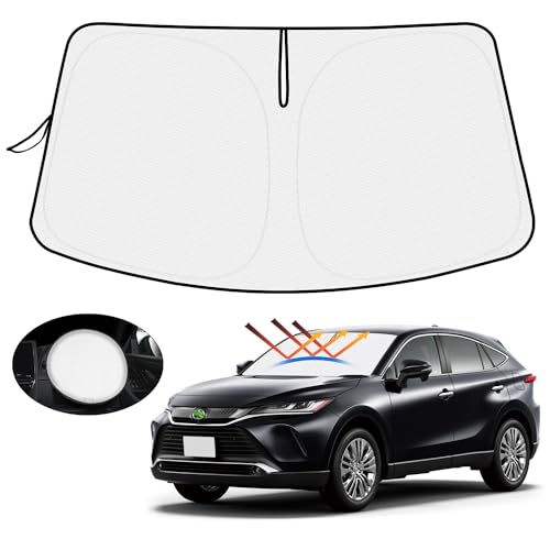 【ハンドル日よけカバー付き】Mozan トヨタ ハリアー 80系 サンシェード フロントガラス用 HARRIER 80 4代目 R2.6-現行 車用サンシェード UVカット 日よけ 日差しカット 遮光 断熱 折り畳み式 ハンドルサンシェード 収納袋付き ハ