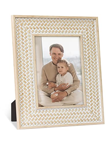 Sonefreiy 5X7 Picture Frame Boho Decor Beige Yellow Photo Frame Rattan Pattern For Desk And Wall Gift For Family Mom Dad Grandma Friend #TOP4