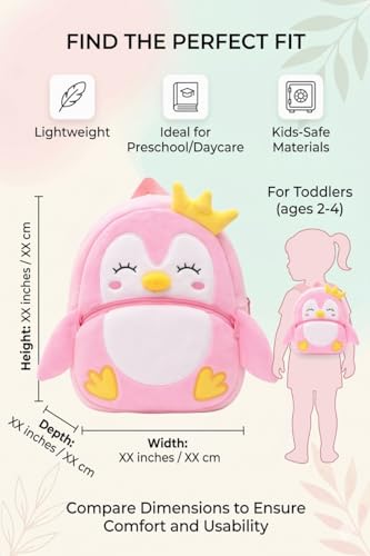 Image of Cartoon Plush Kids School Bag 2-6 Years | Soft Toy Backpack for Boys & Girls | Toddler Nursery Preschool Bag | Lightweight Adjustable Straps