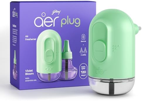 Godrej aer Plug Electric Air Freshener (Machine + 2 Refills (25ml each) | Violet Bloom | Lasts up to 120 days