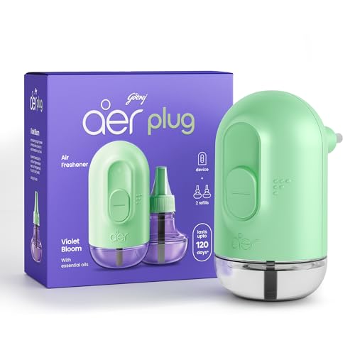 Godrej aer Plug Electric Air Freshener (Machine + 2 Refills (25ml each) | Violet Bloom | Lasts up to 120 days