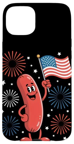 愛国心が強いかわいいソーセージ独立記念日 7月4日 食通 スマホケース iPhone 15 Plus 用