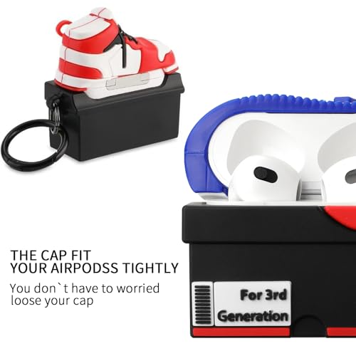 Image of Gedicht [2Pack] for Apple Airpods 3rd Generation Case Cover, Cute Cartoon Shoe Box Soft Silicone Protective Cases for AirPods 3 Case with Keychain for Women Men, Red+Dark Blue