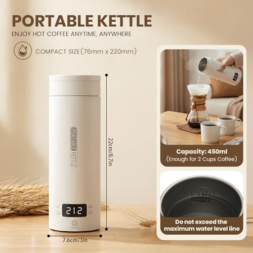 Image of Portable Electric Kettle For Travel, 120V, 450ml, 4 Temperature Control