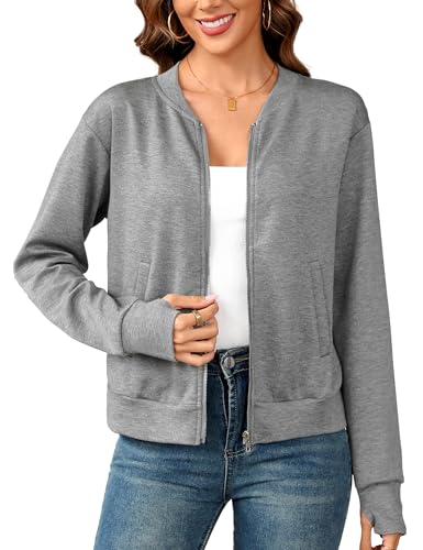 Totatuit Women's Zip Up Cardigan Sweater No Hood Long Sleeve Jacket Outfits Crewneck Casual Coat