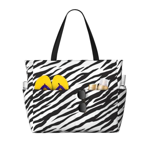 Grand sac de plage zébré chic pour femme avec poignées robustes et finitions soignées