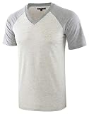 DESPLATO Mens Casual Vintage Short Raglan Sleeve Running Hiking Baseball V Neck Active T Shirts Heather Oatmeal/Heather Gray L