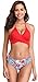 Produktbild SHEKINI Damen Zweiteiliger Crossover Neckholder Bikini Weiche Pads Oberteil Druck Bikinihose Schwimmbad Sexy Schick Für Frau Strandkleidung High Waist Bauchweg Unterteil (S, Rot+Muster)