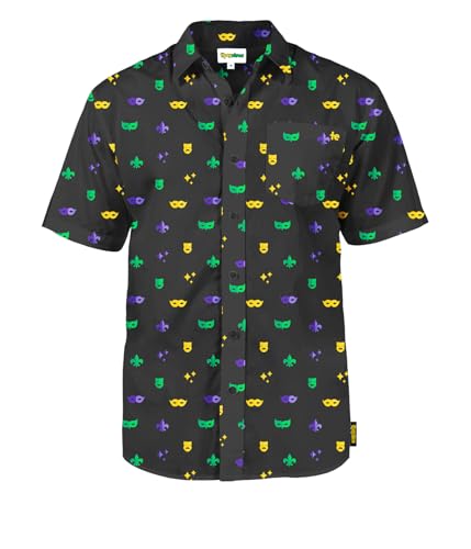 Chemise hawaïenne homme Mardi Gras soirée noire boutonnée S