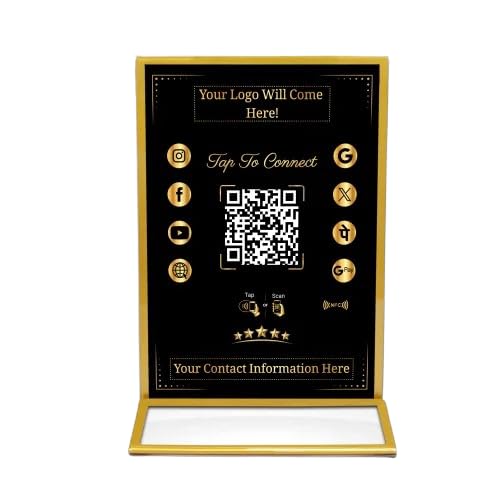 QUAAPPS All in One Customized QR Code Scanner Stand | Boost Business Reviews with Tap or Scan | Pre-Configured | UV Printed Acrylic with Dashboard | 15 X 23 X 6.5cm