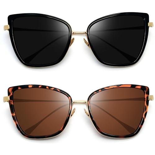 Joopin Black Cateye Sunglasses & Leopard Cat Eye Sun...
