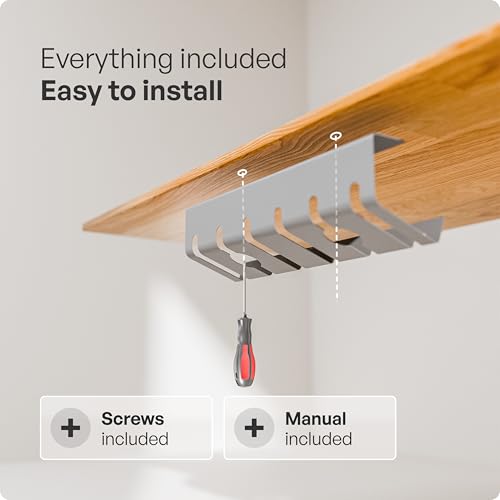 PAMO Cable Management Under Desk for Easy mounting Under-Table I Set of 3 - with 10X Cable Ties I Desk Organizer for Office/Home Office Table Thoughtful Cable Tray Holder