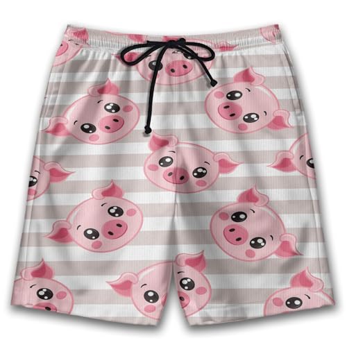 Piggy Men's Swim Trunks - Hawaiian Hog Lover Mens Swim Trunks with Mesh Lining Swimwear Bathing Suits Set 07