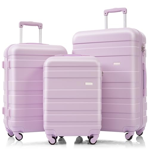 Travel with Ease using Durable 3-Piece Lightweight Luggage Set, ABS Hardshell Material, Easy Maneuvering, Purple