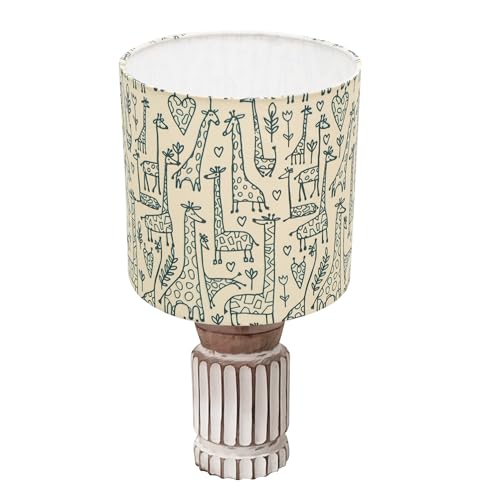 Image of Homesake Retro Farmhouse Table Lamp for Living Room Bedroom Rustic Linen Bedside Nightstand Lamps for Kids Room Study Office Wood, Carved Cylinder, (Savannah), LED