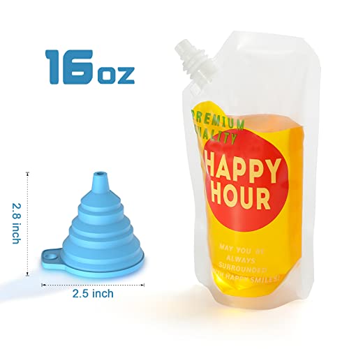 6 Pcs Drink Pouches For Adults Plastic Flask Reusable Disposable Drink Bags With Funnel (16 Oz) #TOP6