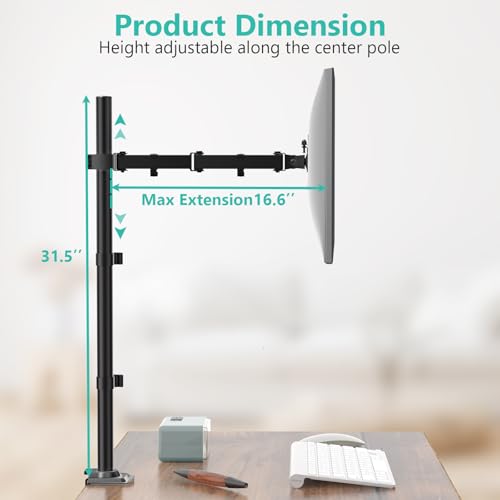 Image of WALI Monitor Arm Desk Mount for Screen up to 32 Inch, Extra Tall Single Monitor Arm, Articulating Monitors Mount, Holds up to 10 kg, 75x75 /100x100mm (M001XL), Black