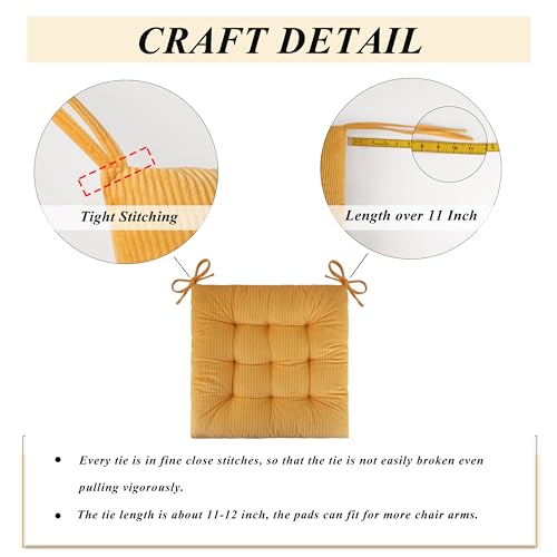 FlyGulls Set of 4 Chair Cushions for Dining Chairs 18" x 18" Corduroy Chair Seat Cushion for Office and Kitchen Chair Comfort Chair Cushion for Long Sitting (48x48cm Yellow) - Cosy Home Interiors FlyGulls Set of 4 Chair Cushions for Dining Chairs 18" x 18" Corduroy Chair Seat Cushion for Office and Kitchen Chair Comfort Chair Cushion for Long Sitting (48x48cm Yellow) - Image 6