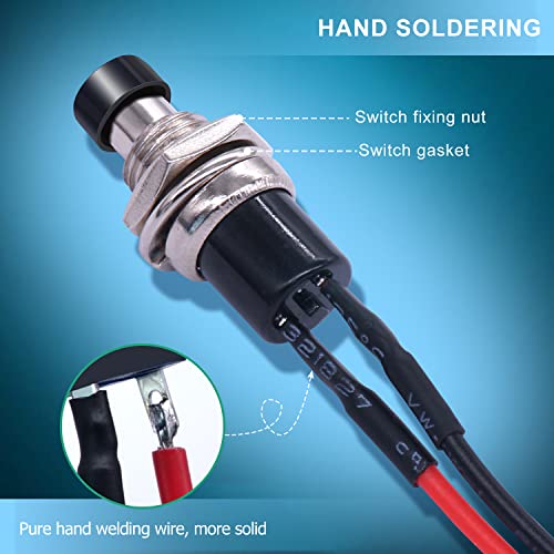 Twidec/10PCS 3V-6V-12V-24V-250V Momentary Push Button Switch 2 Pins ON/Off SPST 7mm Black Normal Open 1A Mini Round Button Switch with Pre-soldered Wires PBS-110-XBK