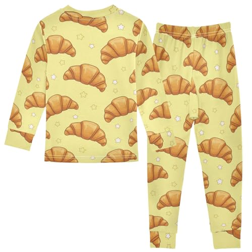 Pajama Sets Long Sleeve Croissant Pattern with Stars Soft Comfy Sleepwear 2 Piece PJS 3-8T3