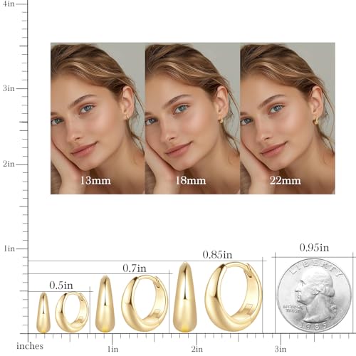 Gold Hoop Earrings for Women 14K Gold Earrings for Women Design Hypoallergenic Lightweight Gold Hoop Earrings Hoops 13 MM/18 MM/22 MM2