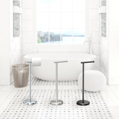Image of Gatco 1437MX Latitude II Freestanding Toilet Paper Holder Stand, Weighted Base, 22.25-Inch H, Matte Black