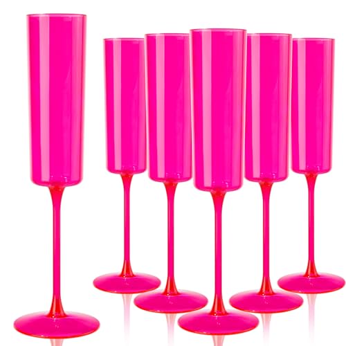 Ciaell 24 Pack Plastic Champagne Flutes - Hot Pink 6 Oz Disposabl...