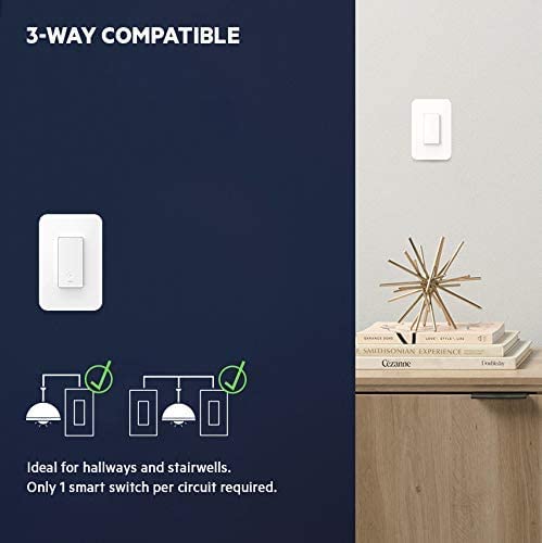 Diagram illustrating 3-way compatibility with a WeMo switch and a traditional switch controlling the same light fixture.