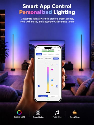 Image of GLOWRIUM Smart Corner Floor Lamp, RGBY+IC LED Floor Lamp for Living Room