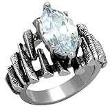 Yourjewellerybox Marquise ring silver unusual shank cocktail solitaire cubic zirconia stainless steel stamped no plating no tarnish (Q)