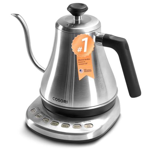 COSORI Electric Gooseneck Kettle with 5 Variable Presets, Pour Over Coffee Kettle & Tea Kettle, 100% Stainless Steel Inner Lid &