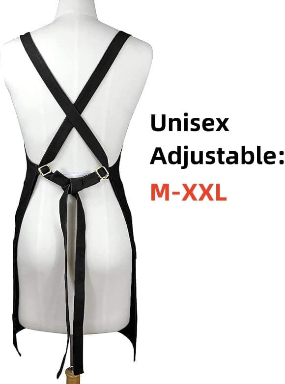 Miniatura 4 de Delantal 100% algodón, resistente y de alta densidad, respaldo cruzado + hebilla de cierre rápido + 6 bolsillos + 2 lazos para toallas para asar a