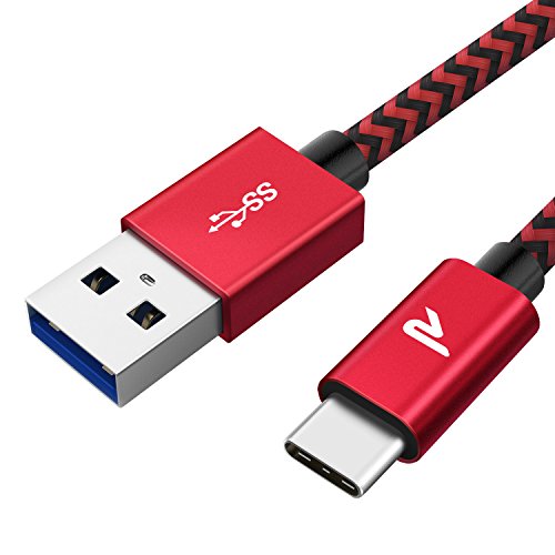 RAMPOW Cable USB Tipo C - Cable USB C a USB 3.0 Carga Rápida y Sincronización - Cable Tipo C Compatible con Samsung Galaxy, Xiaomi Mi A1/Mi A2, LG, HTC, Sony Xperia XZ y más - 3M, Rojo