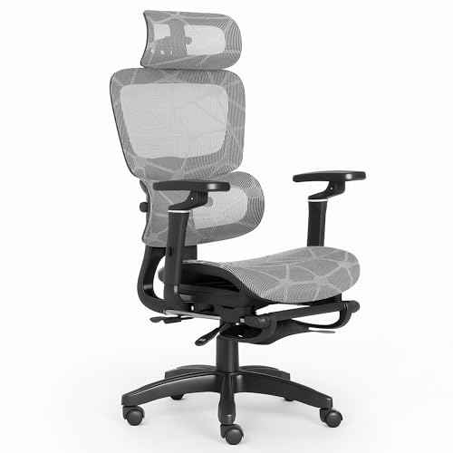 AUNEK Silla Ergonómica de Escritorio con Reposacabezas, Reposabrazos 6D Regulables, Soporte Lumbar y Respaldo de Malla, Inclinación Ajustable 125°, Altura Regulable, Silla Giratoria para Casa