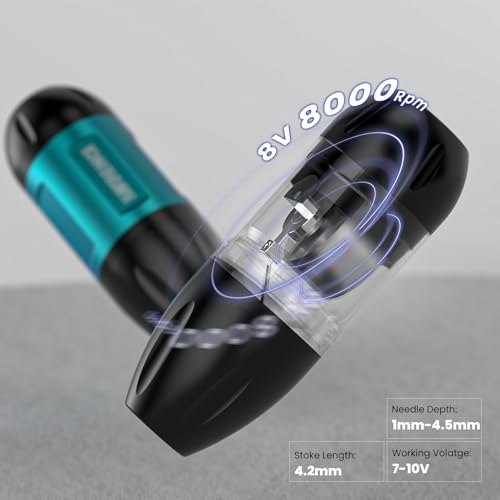 Image of Wormhole Wireless Tattoo Gun Complete Tattoo Practice Kit Rotary Machine Kit Tattoo Gun with 1,500 mAh Capacity Power Supply 10 Tattoo Ink 20 Cartridge Needles Tattoo Supplies