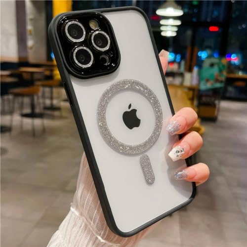 Coque iPhone 14 Pro protection objectif appareil photo paillettes magnétique noir