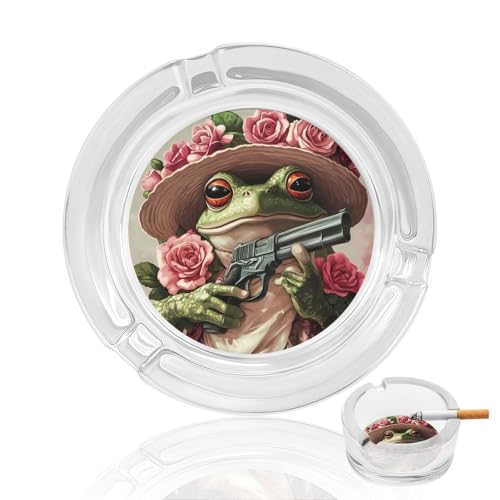 Funny Western Frog Gun Glass Ash Tray Round Cigar Cigarettes