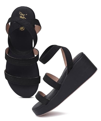 Image of JM LOOKS Comfortable Elastic Multi-Strap Wedge Sandals With Lightweight Platform Base For All Day Summer Support