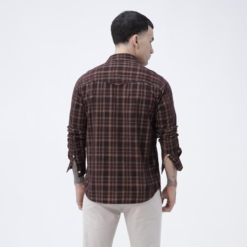 Image of BASICS 100% Cotton Checked Shirt for Men | Slim Fit | Everyday Smart Casual Wear | Full Sleeve