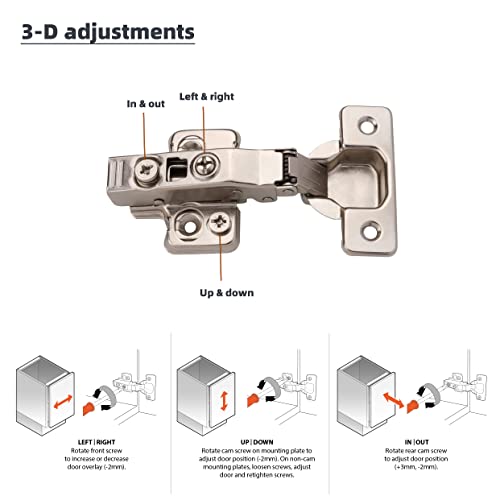 DecoBasics Full Overlay European Soft Close Cabinet Hinges for Kitchen Cabinets (50 Pcs) -105° Frameless Concealed Cabinet Door Hinge -9 Way Adjustability & Clip on Plate for Easy Installation by DecoBasics - Used condition - Image 6