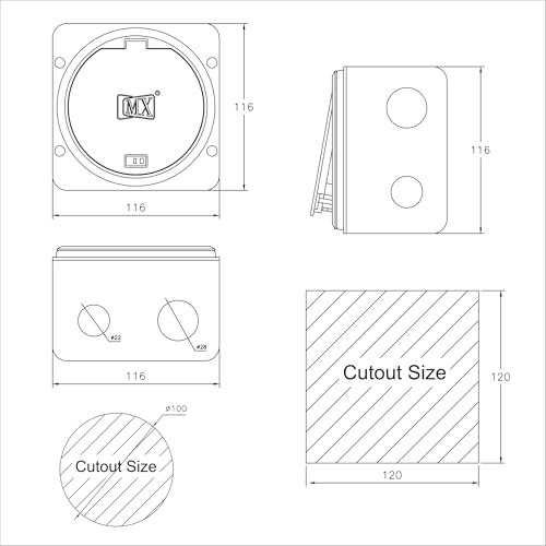 Image of MX Watertight 3-Module Round Zinc Alloy Pop-Up Floor Box - IP65, 45 Series, Concrete Floor Power & Data Access, Anti-Scratch, Office & Commercial Use