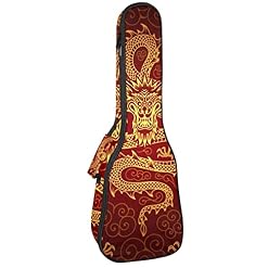 Housse pour ukulélé – Dragon chinois rouge doré – Rembourrage en éponge de 10 mm d’épaisseur – 53,3 cm – Avec sangles… - Les Beatles, Paul McCartney, John Lennon, RIngo Starr, George Harrison