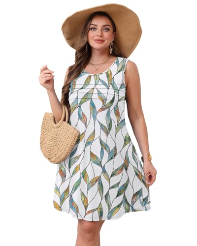 Image of OFEEFAN Womens Pleated Front Tank Dresses Fashion Spring Sleeveless Pockets Sundress Casual Summer