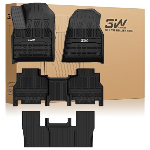 Image of 3W Floor Mats Fit for Jeep Grand Wagoneer /Grand Wagoneer L 2022-2025 2026 7 seat(Not Fit for 8 seat), All-Weather TPE Custom Fit Wagonner Floor Liner for 1-3 Rows Full Set Car Mats
