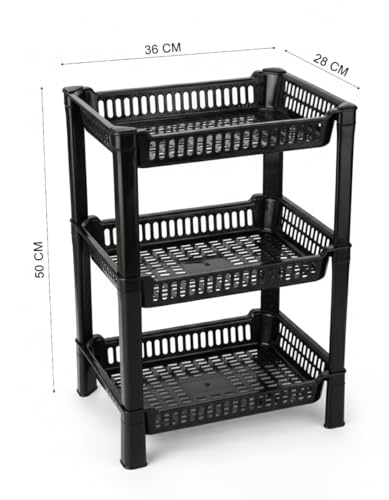 Image of U-Max Multi Tire Kitchen Storage Rack, Plastic Utility Shelf Organiser, Space Saving Storage Solution, Revolving Vegetable Rack (Black, 3)