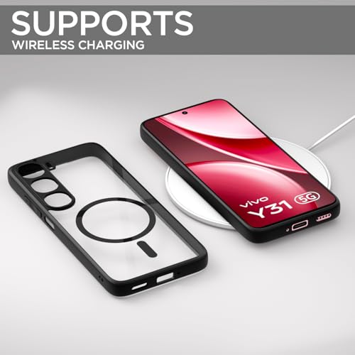 Image of Amazon Basics Back Cover for Vivo Y31 5G Compatible with Mag-Safe | Shockproof Design | Hard Transparent Back Case (Black Mag-Safe)